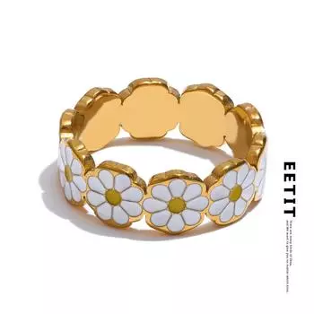 Eetit 6789# Новое стильное кольцо с белой эмалью и цветком маргаритки, золотистое PVD, для женщин и девушек, эксклюзивные модные повседневные ювелирные изделия из нержавеющей стали 6 белый