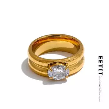 Eetit 678# Изысканное кольцо из нержавеющей стали с цирконием, гладкое металлическое кольцо, 18-каратное золотое покрытие PVD, гипоаллергенное универсальное ювелирное изделие 6 золотой