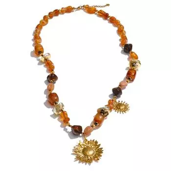 Eetit 76+6см Акриловая цепочка из пластиковых бусин Подвеска Подсолнух Длинное ожерелье Нержавеющая сталь Ручная работа Шарм Ювелирные изделия Оптом 2025 золотой