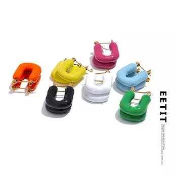 Eetit 7 цветов конфетная эмаль нержавеющая сталь квадратные массивные полые серьги-кольца Y2K 2023 модные ювелирные изделия дофамина для женщин праздничный подарок чёрный