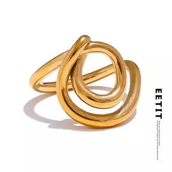 Eetit эффектное кольцо из нержавеющей стали 316L с геометрической линией, необычное кольцо золотого цвета, устойчивое к ржавчине, привлекательные модные украшения для женщин 6 золотой