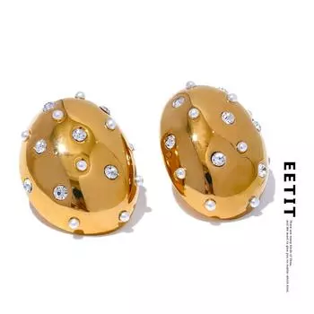 Eetit элегантные круглые модные серьги с искусственным жемчугом и цирконием из нержавеющей стали, высокое качество, очаровательные ювелирные изделия золотого цвета, праздничный подарок золотой