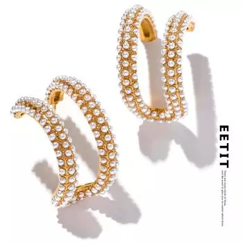 Eetit элегантные серьги-кольца из нержавеющей стали с искусственным жемчугом золотого цвета, 18 К с покрытием, модные романтические очаровательные украшения для женщин, подарок