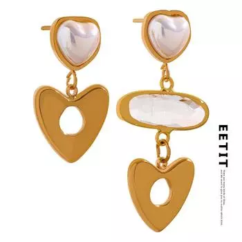 Eetit элегантные серьги-подвески с искусственным жемчугом и цирконием в форме сердца, модные висячие серьги из нержавеющей стали, водонепроницаемые модные ювелирные изделия