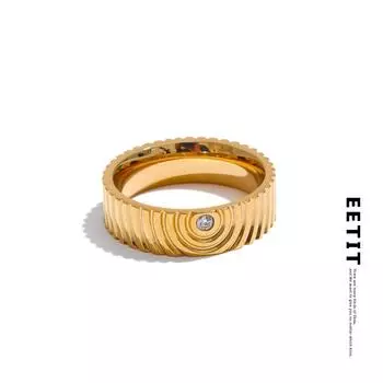 Eetit Arrival Кольцо из нержавеющей стали с круглым полосатым цирконием Высококачественное минималистское модное ювелирное украшение 6 золотой