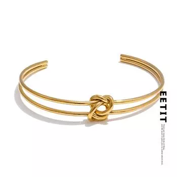 Eetit Arrivals Stainless Steel Metal Knot Double Layer Cuff Bracelet Bangle for Women Water Resistant Minimalist Jewelry золотой