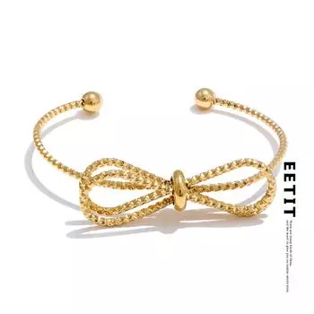 Eetit Arrivals Stainless Steel Metal Knot Double Layer Cuff Bracelet Bangle for Women Water Resistant Minimalist Jewelry золотой