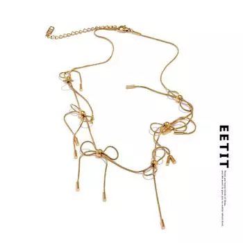 Eetit эксклюзивное ожерелье-цепочка из нержавеющей стали с бантом и узлом для женщин, водонепроницаемое, популярный стиль 2024, эффектные ювелирные изделия, 18 К, с PVD-покрытием золотой