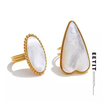 Eetit эксклюзивное высококачественное толстое натуральное ракушечное сердце овальное открытое регулируемое кольцо для женщин из нержавеющей стали модные ювелирные изделия подарок золотой