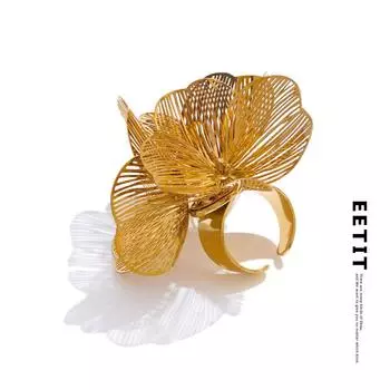 Eetit эксклюзивный нержавеющая сталь металлический цветок регулируемое кольцо для женщин гипербола личность мода палец ювелирные изделия подарок PVD покрытие 7 серебряный