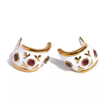 Eetit Белые эмалевые серьги-хагги C-образной формы с цирконием для женщин, из нержавеющей стали, для повседневной носки, высококачественная шикарная бижутерия, гипоаллергенные золотой