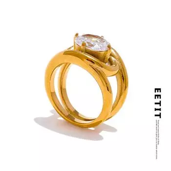 Eetit блестящее кольцо с цирконием AAA из нержавеющей стали золотого цвета с PVD покрытием, модное женское модное ювелирное изделие на палец, подарок 6 золотой