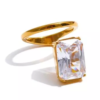 Eetit Блестящее прямоугольное золотое кольцо с кубическим цирконием Высококачественная нержавеющая сталь Устойчивое к потускнению Премиальные ювелирные изделия Рекомендуем 6 золотой