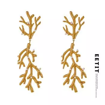 Eetit Большие массивные висячие серьги из нержавеющей стали с металлическими листьями, 18-каратное золото, модные индивидуалистические украшения, лето 2024