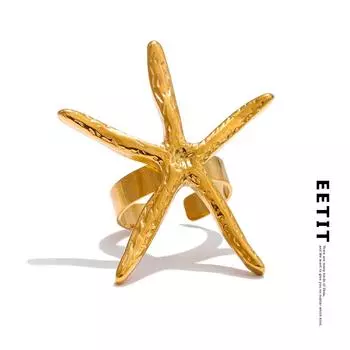 Eetit Большое модное золотое открытое кольцо из нержавеющей стали с морскими звездами и покрытием PVD 18K, персонализированное украшение на палец для праздника 7 золотой