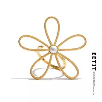 Eetit Большое полое кольцо с регулируемым размером, ювелирные изделия для женщин из нержавеющей стали, модные аксессуары для пальцев, привлекательное покрытие PVD золотой