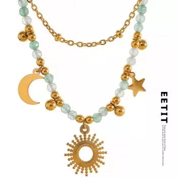 Eetit бусины из натурального камня ручной работы, двойная цепочка, многослойное ожерелье из нержавеющей стали, французское ожерелье, очаровательные позолоченные ювелирные изделия 18 карат, водонепроницаемые