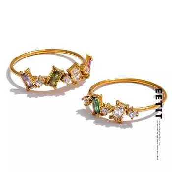Eetit Chic Bling цветной кубический цирконий тонкое модное кольцо 2024 водонепроницаемая нержавеющая сталь модные изысканные ювелирные изделия с фианитами 6 разноцветный