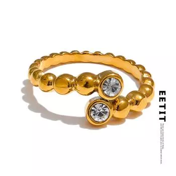 Eetit Chic Регулируемое открытое кольцо из нержавеющей стали с цирконием, позолоченное и платиновое модные украшения, аксессуары для пальцев 7 золотой