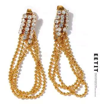 Eetit циркониевая цепочка с кисточками, висячие серьги из нержавеющей стали золотого цвета, модные очаровательные ювелирные изделия, женские вечерние украшения, новинка