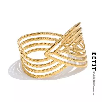Eetit Creative Stainless Steel Metal Striped Geometric Hollow Open Statement Bracelet Bangle 18K PVD Plated Big Wrist Jewelry золотой