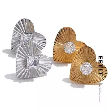 Eetit Нежный блестящий кубический цирконий (Разная форма циркона) Серьги-гвоздики в форме сердца из металла для женщин, ювелирные изделия из нержавеющей стали золотой