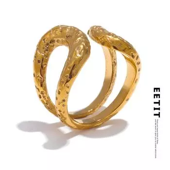 Eetit отличительный нержавеющая сталь металлический молоток полое ежедневное золотое кольцо 18K PVD покрытие геометрический необычные ювелирные изделия аксессуары 7 золотой