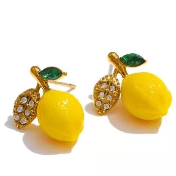 Eetit Fashion Желтые смоляные серьги-подвески с цирконием в виде фрукта лимона для женщин из нержавеющей стали Новинки Шикарные украшения Оптом золотой