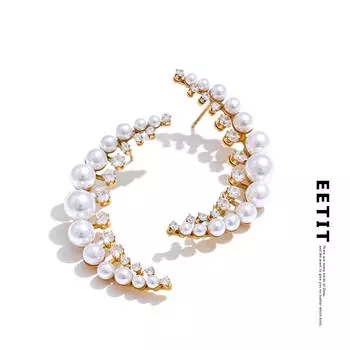 Eetit Высококачественные блестящие кубические цирконии искусственный жемчуг луна серьги-гвоздики из нержавеющей стали изящный модный подарок ювелирные изделия новый золотой