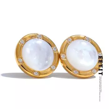 Eetit Высококачественные модные серьги-гвоздики из натурального ракушечного циркония, предотвращающие аллергию, металлические золотые премиум-повседневные ювелирные изделия, водонепроницаемые золотой