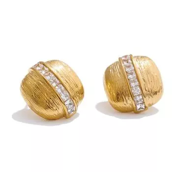 Eetit High Quality Zirconia Square Striped Stud Earrings 16K Golden Plated Stainless Steel Delicate Daily Jewelry 2025 золотой