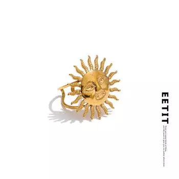 Eetit Hot Style Гладкое металлическое кольцо из нержавеющей стали с солнечным лицом, регулируемое, 18-каратное позолоченное популярное ежедневное ювелирное изделие, оптовая продажа золотой
