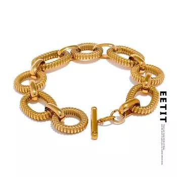 Eetit из нержавеющей стали 316L с металлической текстурой, овальный браслет-цепочка для женщин, 18 К PVD-покрытие, переключаемые застежки, эффектные ювелирные изделия золотой