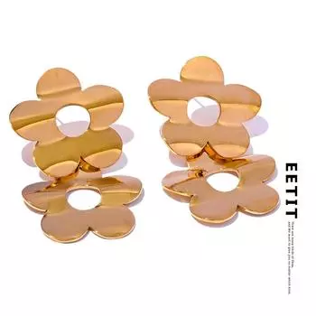 Eetit из нержавеющей стали с цветком, полые висячие серьги, массивные серьги-подвески, 2023, гладкий металл, устойчивые к ржавчине ювелирные изделия, гипоаллергенные