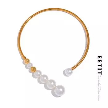 Eetit из нержавеющей стали с искусственным жемчугом, массивное ожерелье с крутящим моментом, металлическая гипербола, личное модное очарование, ювелирное изделие с большим вырезом, подарок