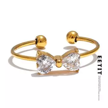 Кольцо-бантик Eetit с изящным блестящим кубическим цирконием и открытым бантом 2024 года из нержавеющей стали, милые повседневные модные ювелирные аксессуары 7 золотой