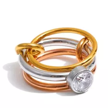 Eetit Изящное кольцо из нержавеющей стали, 3 цвета, 3 соединенных кольца, кольцо для ношения на нескольких пальцах, изящные популярные привлекательные ювелирные аксессуары 6 золотой