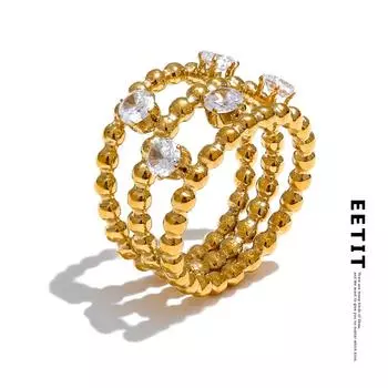 Eetit Изысканное многослойное золотое кольцо из нержавеющей стали 316L с кубическим цирконием, 18 К PVD-покрытие, темпераментное стильное ювелирное изделие, подарок 6 золотой