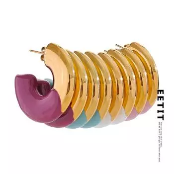 Изысканные эмалевые цветные серьги-хагге Eetit в форме буквы C для женщин из нержавеющей стали золотого цвета, универсальные повседневные водонепроницаемые украшения белый