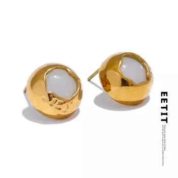 Eetit изысканные круглые модные серьги-гвоздики из натурального камня из нержавеющей стали, высококачественные стильные универсальные повседневные украшения для женщин золотой
