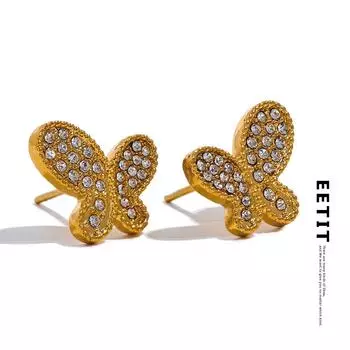 Eetit изысканные серьги-гвоздики из нержавеющей стали с фианитом и бабочкой, маленькие серьги-гвоздики с цирконием, водонепроницаемые, высокого качества, модные повседневные ювелирные изделия