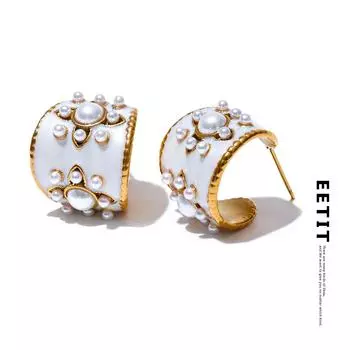 Eetit Изысканные серьги с искусственным жемчугом, белая эмаль, металл, нержавеющая сталь, цветы, геометрические серьги, шикарные повседневные модные украшения, новинка