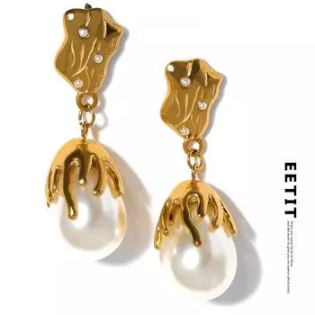 Eetit изысканный искусственный жемчуг геометрические серьги из нержавеющей стали золотого цвета с подвесками в Корейском стиле элегантные ювелирные изделия Bijoux Femme