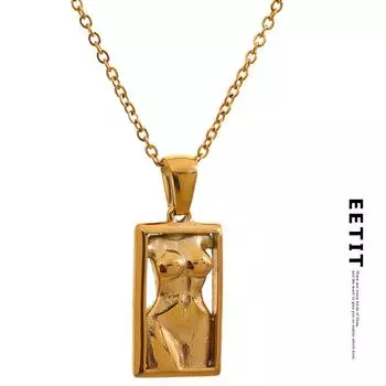 Eetit Эффектный квадратный кулон из нержавеющей стали Массивное ожерелье золотого цвета с текстурой металла Персонализированные украшения 2023 золотой