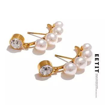 Элегантные серьги-подвески Eetit с искусственным жемчугом и кубическим цирконием для женщин из нержавеющей стали, повседневные корейские украшения золотой