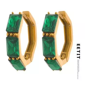 Eetit Элегантные шикарные белые зеленые серьги-кольца с кубическим цирконием из нержавеющей стали, серьги-обнимашки, позолоченные 18 карат, стильные очаровательные текстурированные ювелирные изделия белый