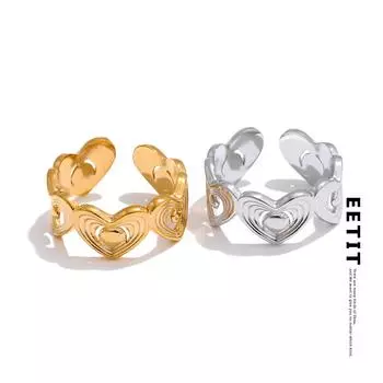 Eetit Эксклюзивный дизайн из нержавеющей стали металлическая полоса сердце любовь открытое кольцо для женщин очарование текстура регулируемая мода ювелирные изделия подарок 7 серебряный