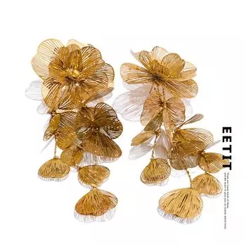 Эксклюзивный дизайн Eetit, серьги-подвески из нержавеющей стали с цветком и большой каплей, предотвращают аллергию, модный металл, привлекающий внимание, подарок серебряный