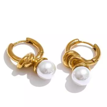 Eetit Классические серьги-кольца из нержавеющей стали с искусственным жемчугом геометрической формы для всех случаев жизни Шикарные универсальные повседневные золотистые украшения 7 золотой