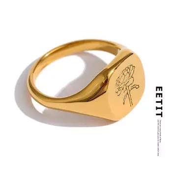 Eetit кольцо из нержавеющей стали золотого цвета с гравировкой цветов для женщин